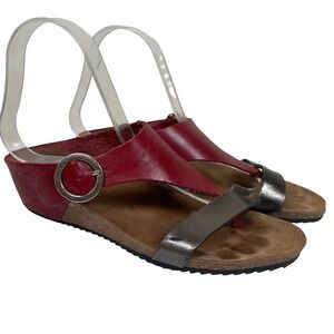 TakeMe Red Leather‎ Wedge Sandals Metallic Accent Women's 38/8 Made in Spain